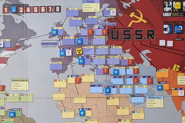 A Twilight Struggle game board